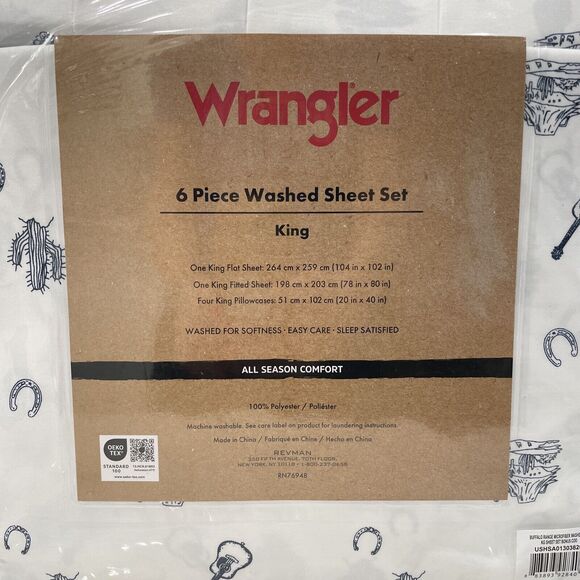Wrangler 6 pc KING Washed Soft Sheet Set Western Desert Cowboy Guitar Cactus NEW - Picture 9 of 10